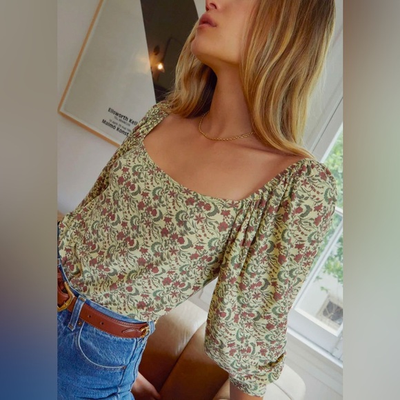 NATION LTD dallyce romance tee in vintage fleur Medium yellow floral cottagecore - Picture 6 of 14